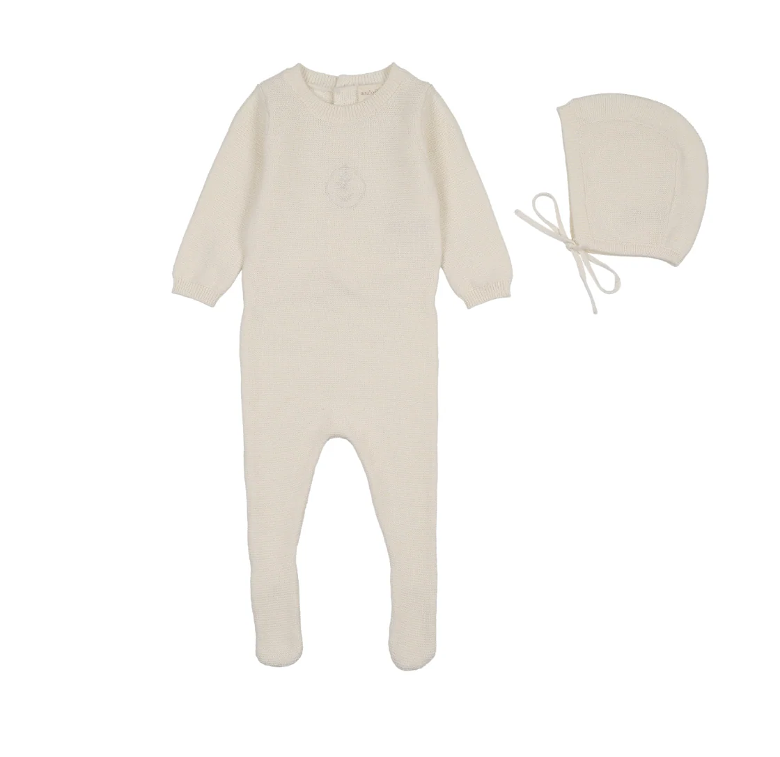 Analogie By Lil Legs Crest Knit Footie Set - Boys - Cream
