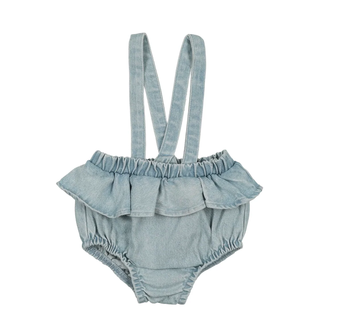 Analogie By Lil Legs DENIM FLUTTER SUSPENDER BLOOMER - Light Denim