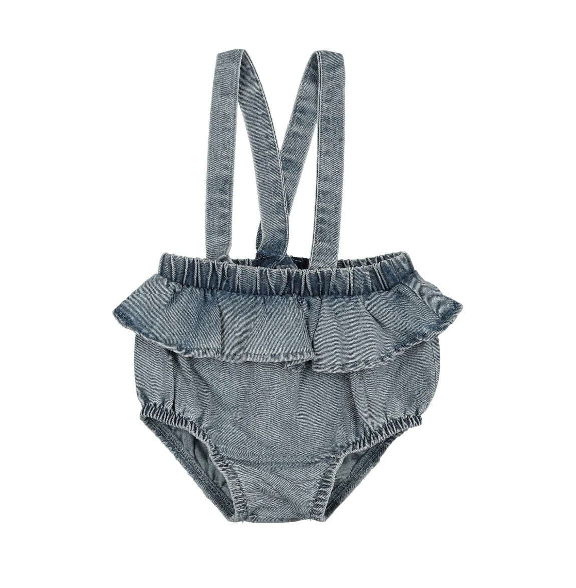 Analogie By Lil Legs DENIM FLUTTER SUSPENDER BLOOMER - Stone Wash