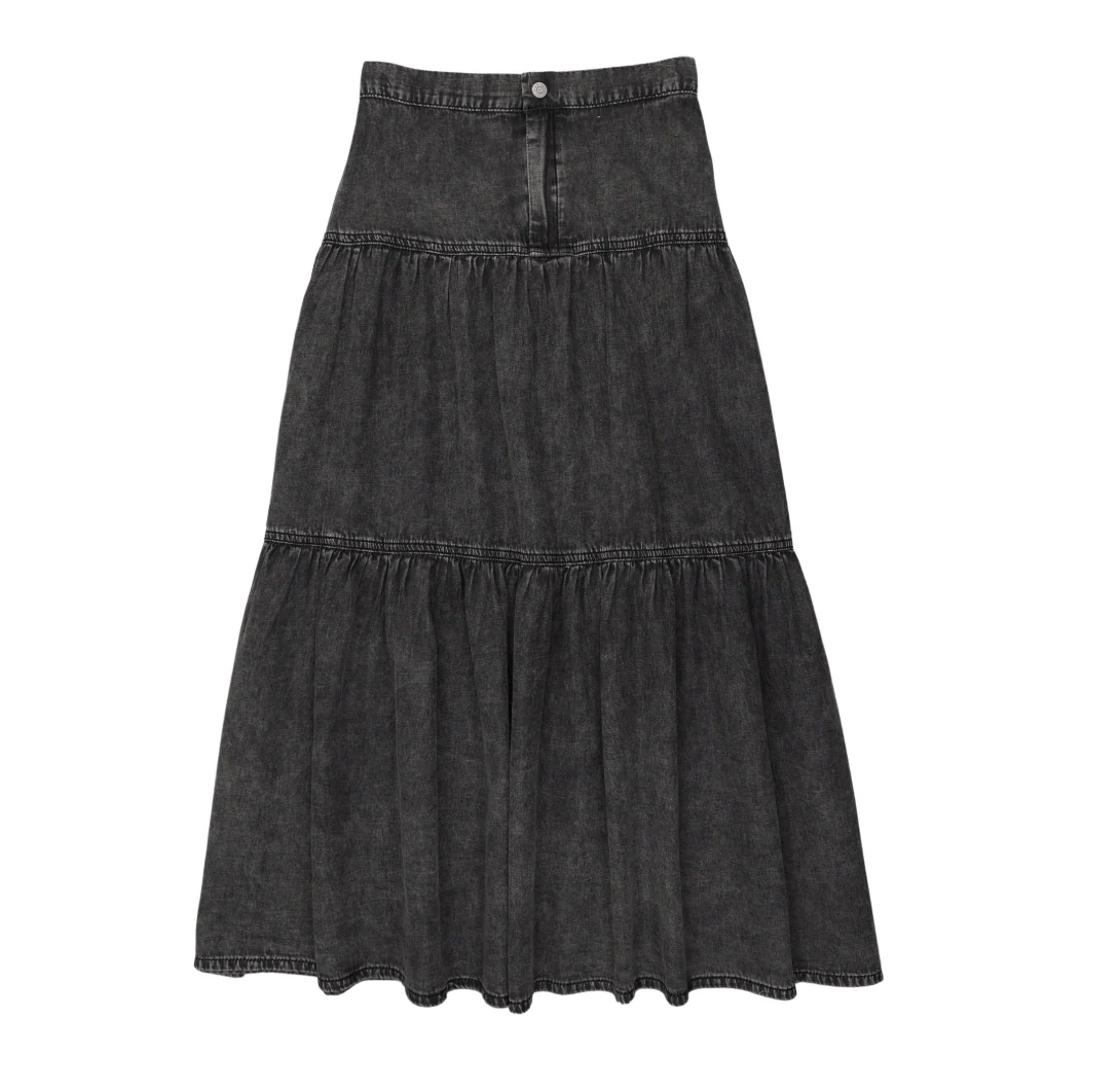 Analogie By Lil Legs Denim Tiered Maxi Skirt - Black Wash