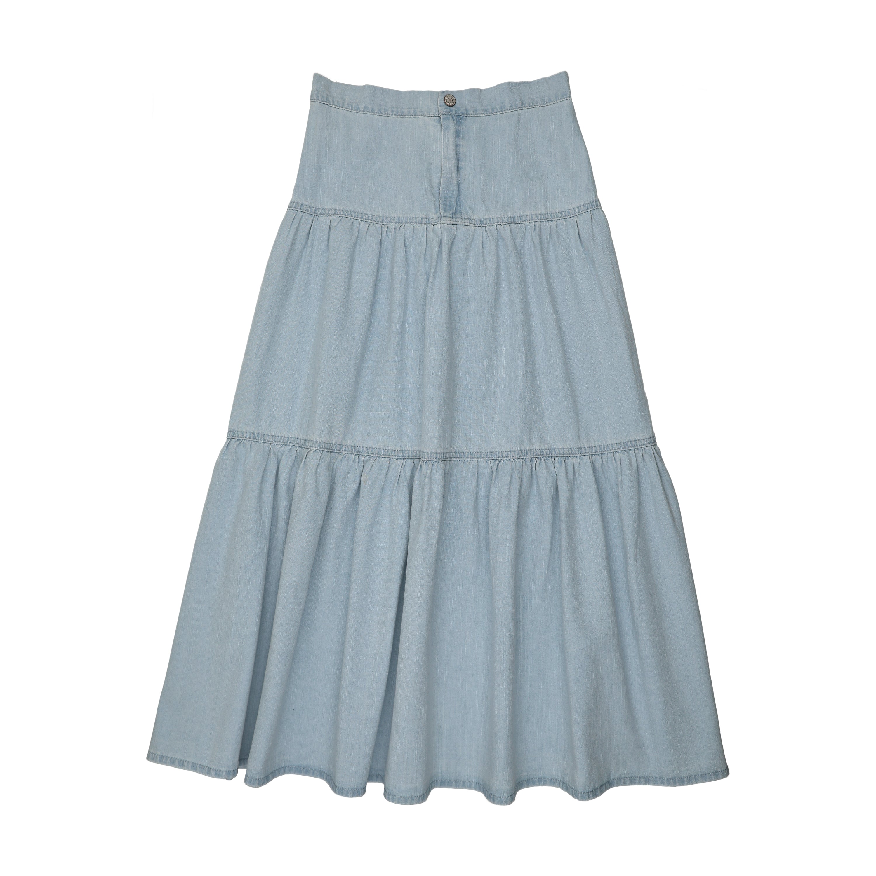 Analogie By Lil Legs Denim Tiered Maxi Skirt - Light Wash