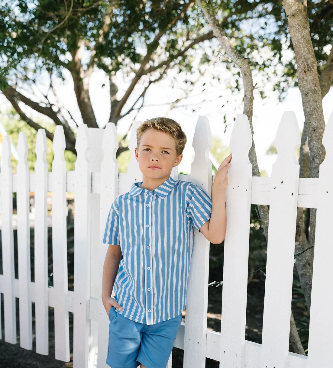 Analogie By Lil Legs Downtown Boys SS Button Down Shirt - Fresh Blue Stripe - Image 2