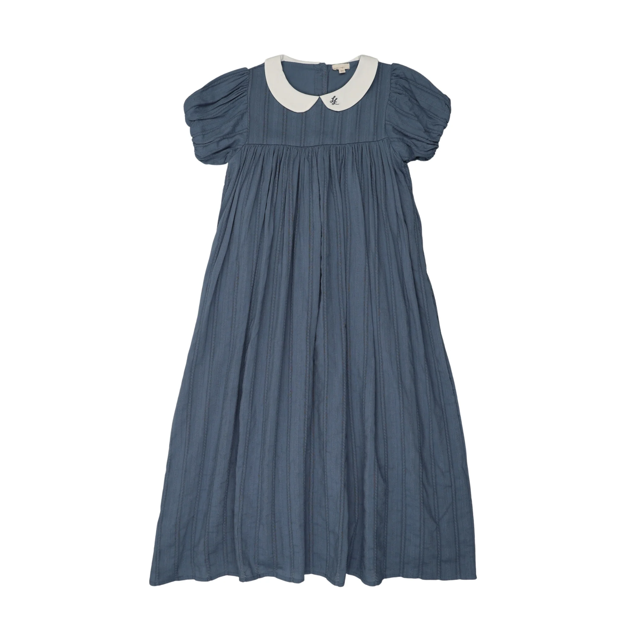 Analogie By Lil Legs Embroidered Collar Maxi Short Sleeve - Off Blue