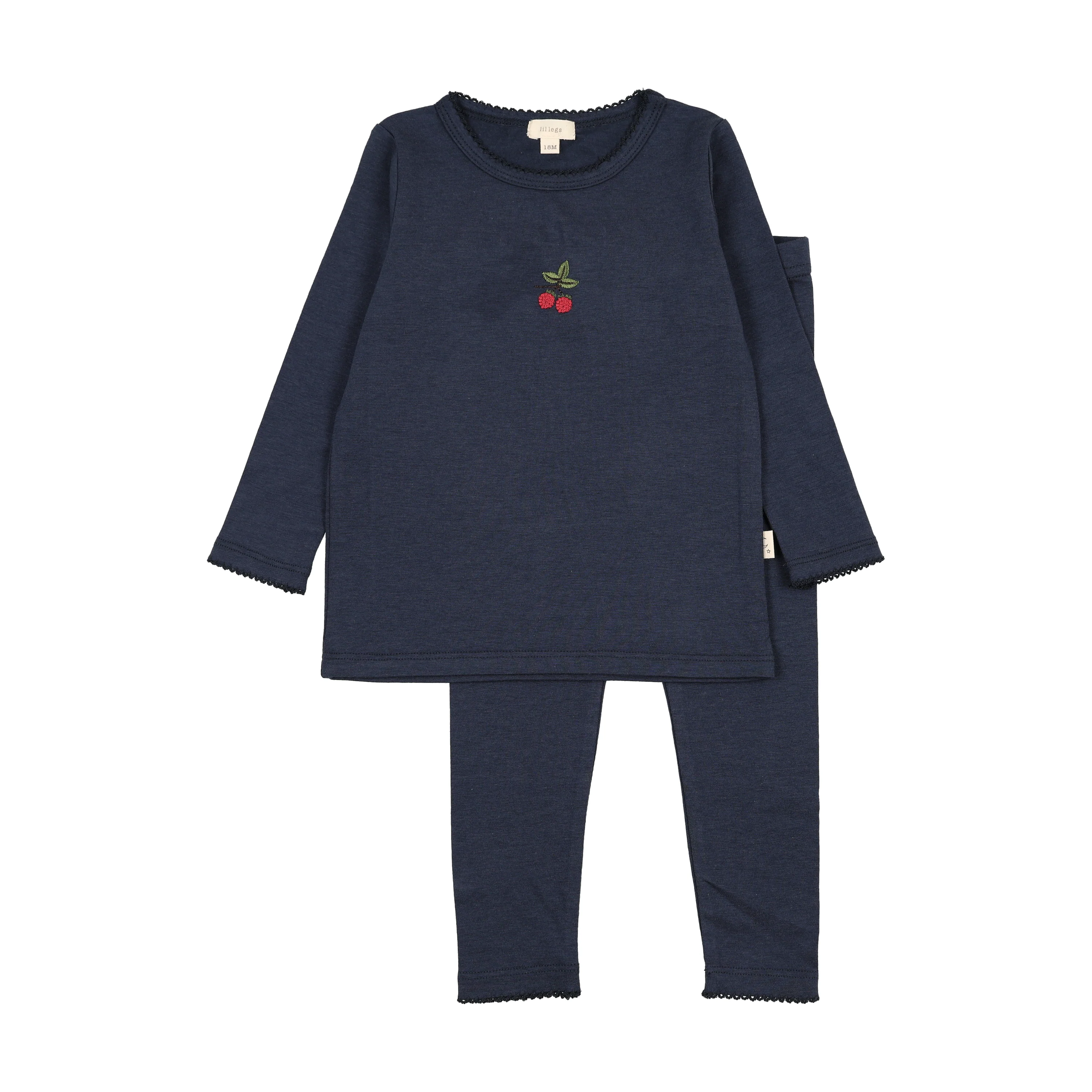 Analogie By Lil Legs Embroidered Lounge Set - Navy/Cherry