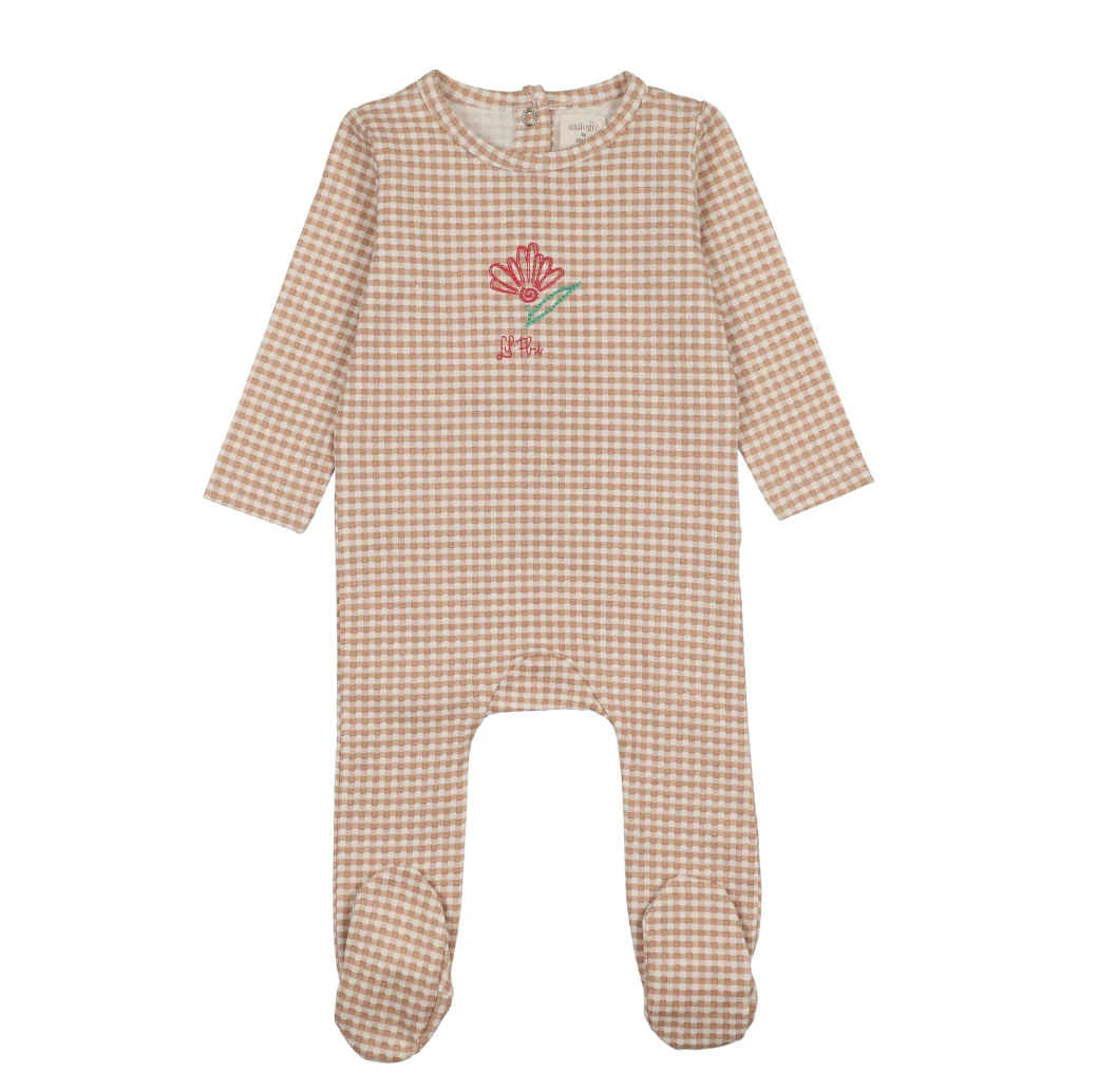 Analogie By Lil Legs Gingham Flower Footie - Pink