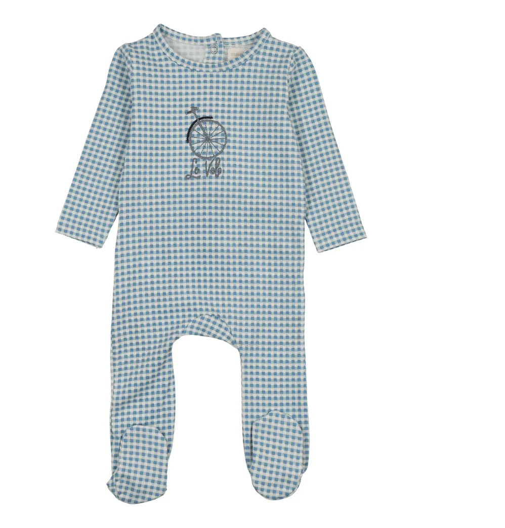 Analogie By Lil Legs Gingham Wheel Footie - Blue
