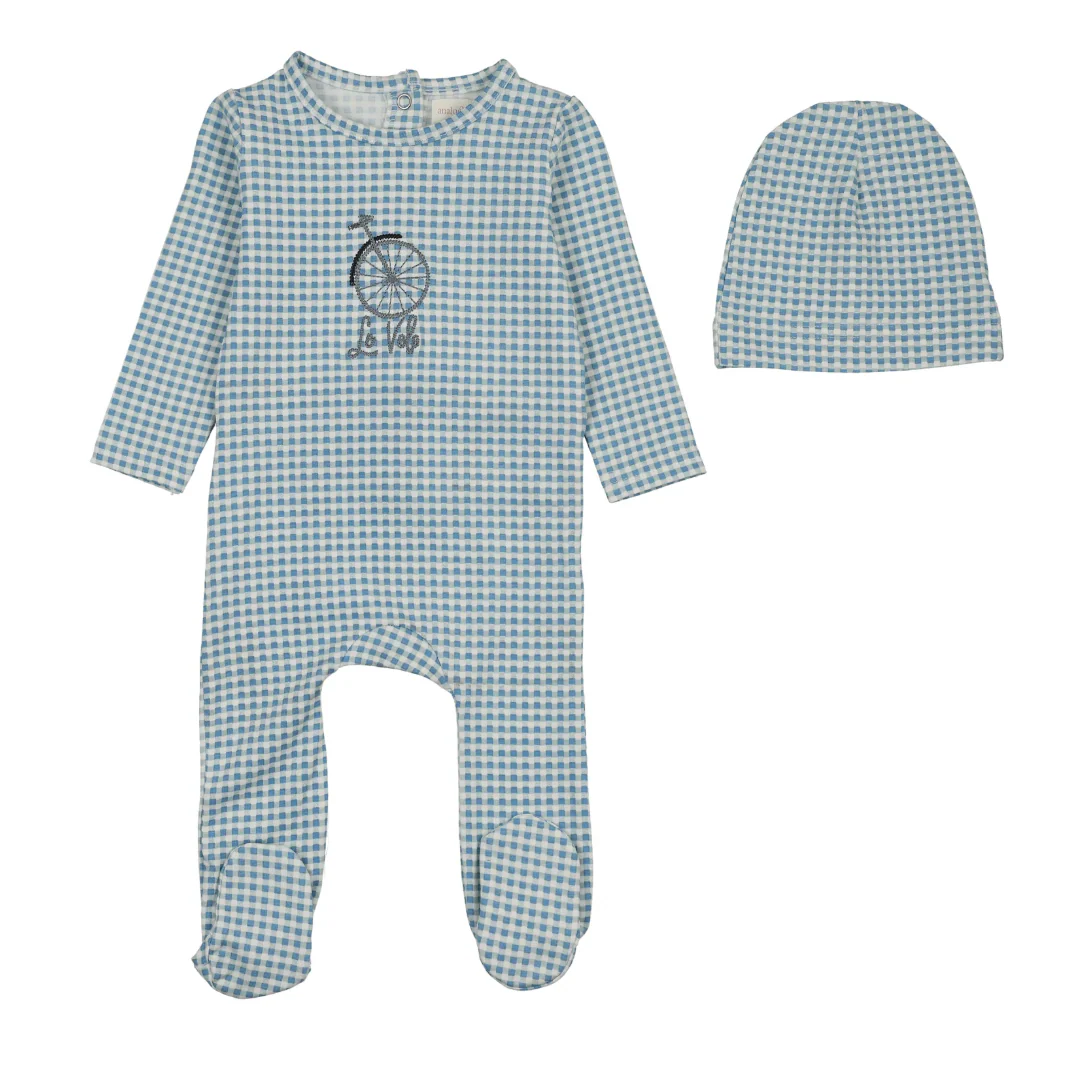 Analogie By Lil Legs Gingham Wheel Footie - Blue - Image 2