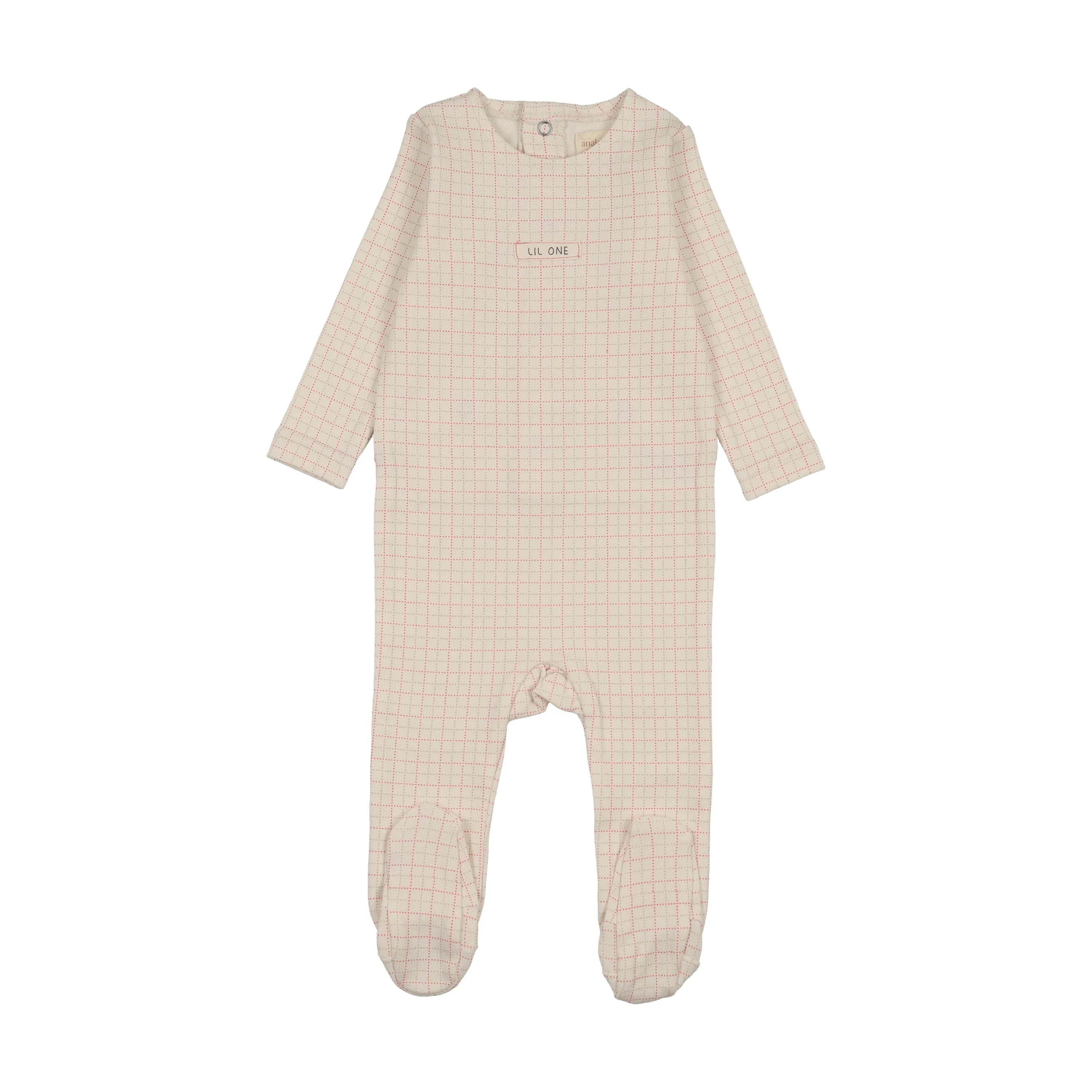Analogie By Lil Legs Grid Print Footie - Cream/Pink
