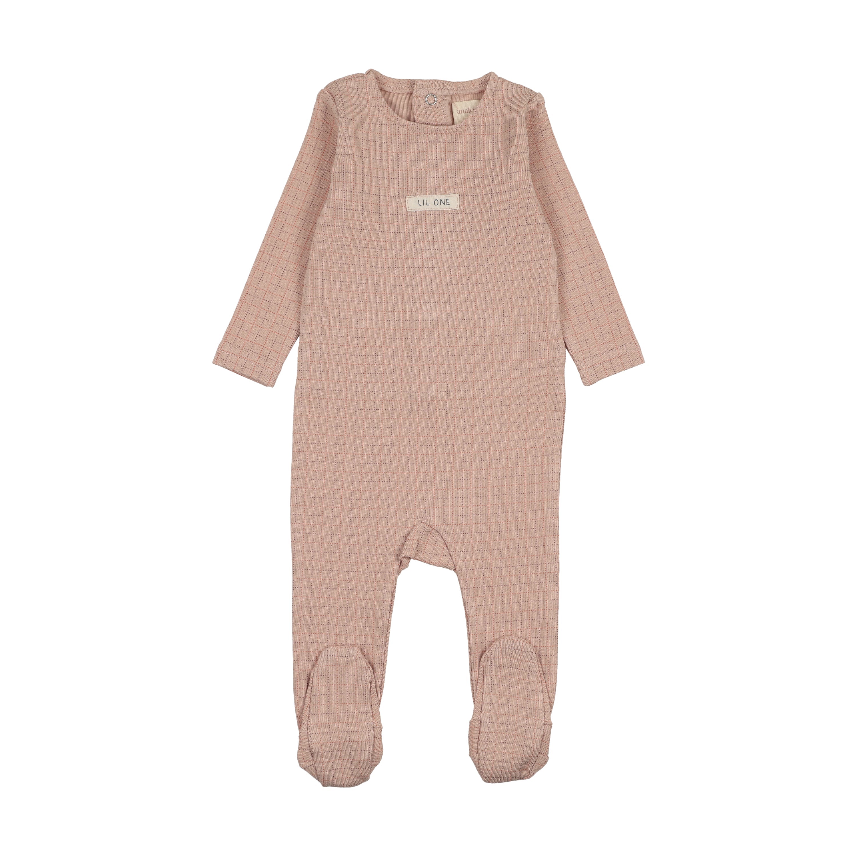 Analogie By Lil Legs Grid Print Footie - Dusty Pink