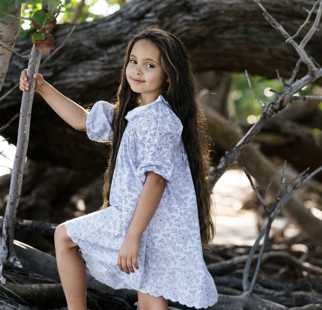 Analogie By Lil Legs Mountain Meadows Dress SS - Clear Blue Floret Floret