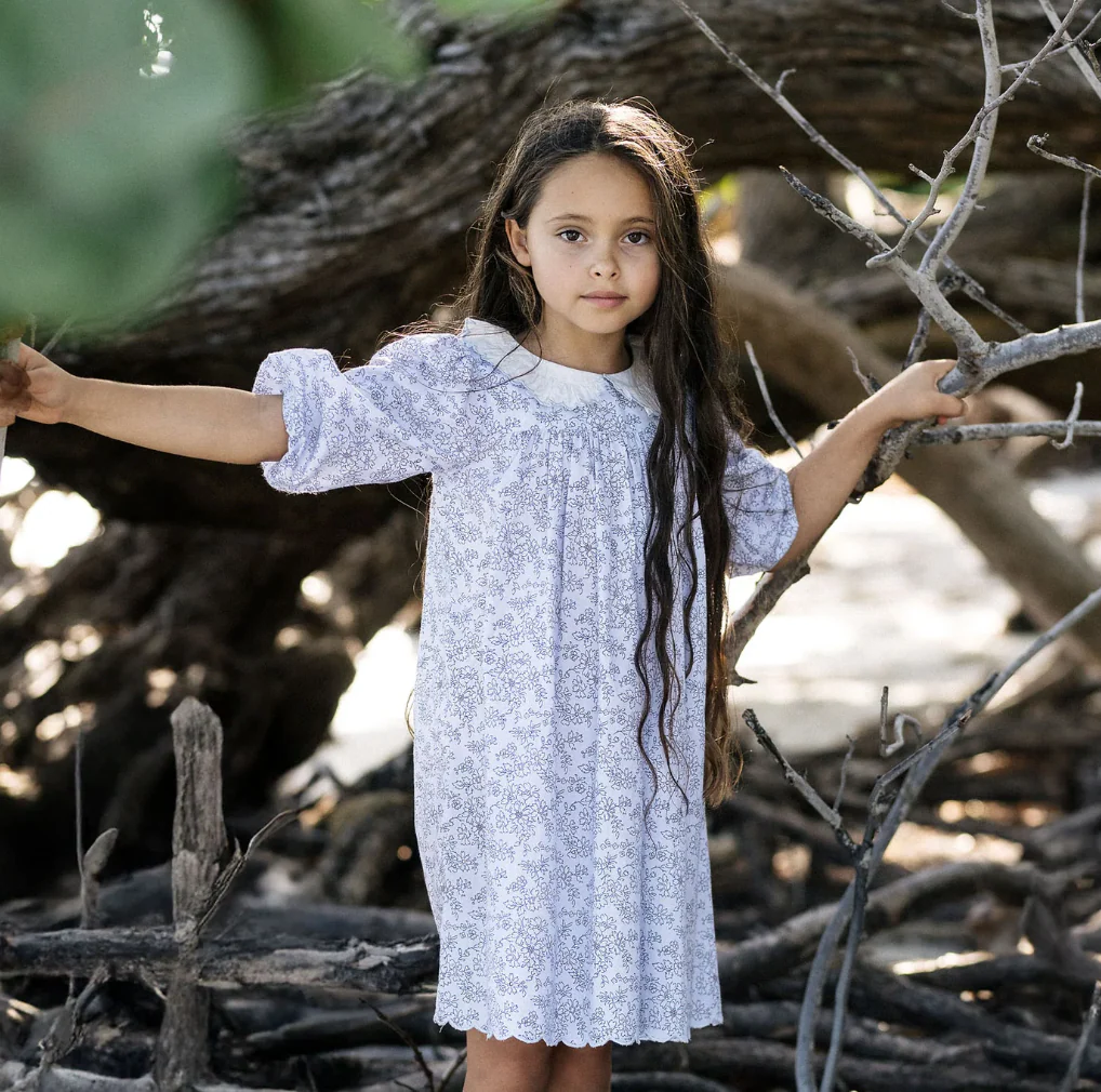 Analogie By Lil Legs Mountain Meadows Dress SS - Clear Blue Floret Floret - Image 2