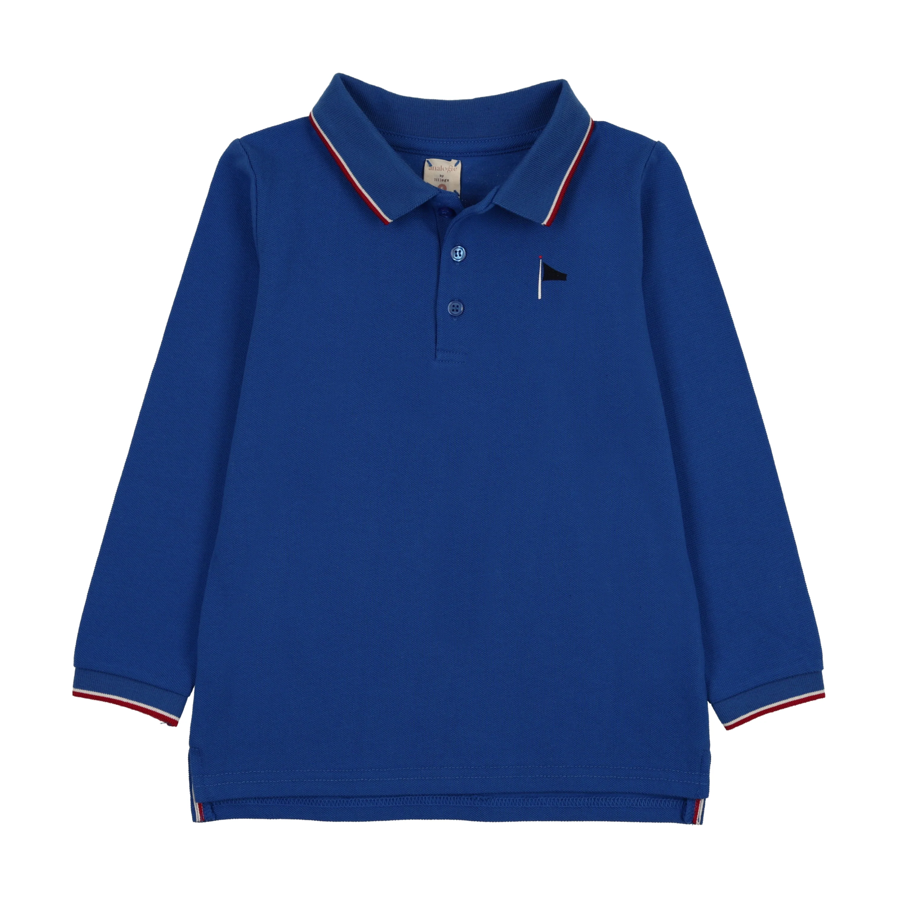 Analogie By Lil Legs Outer Field Boys Long Sleeve Polo - Electric Blue
