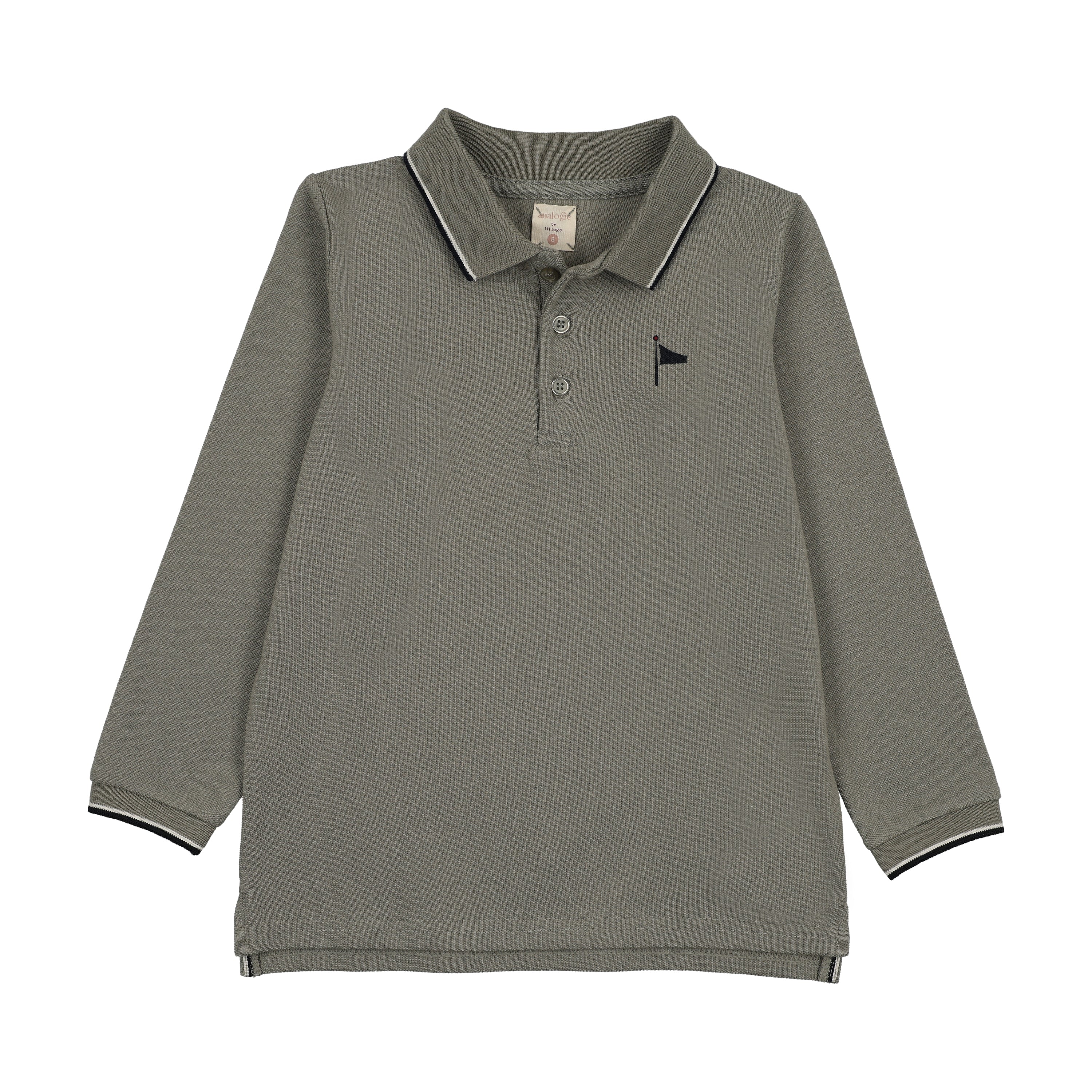 Analogie By Lil Legs Outer Field Boys Long Sleeve Polo - Green
