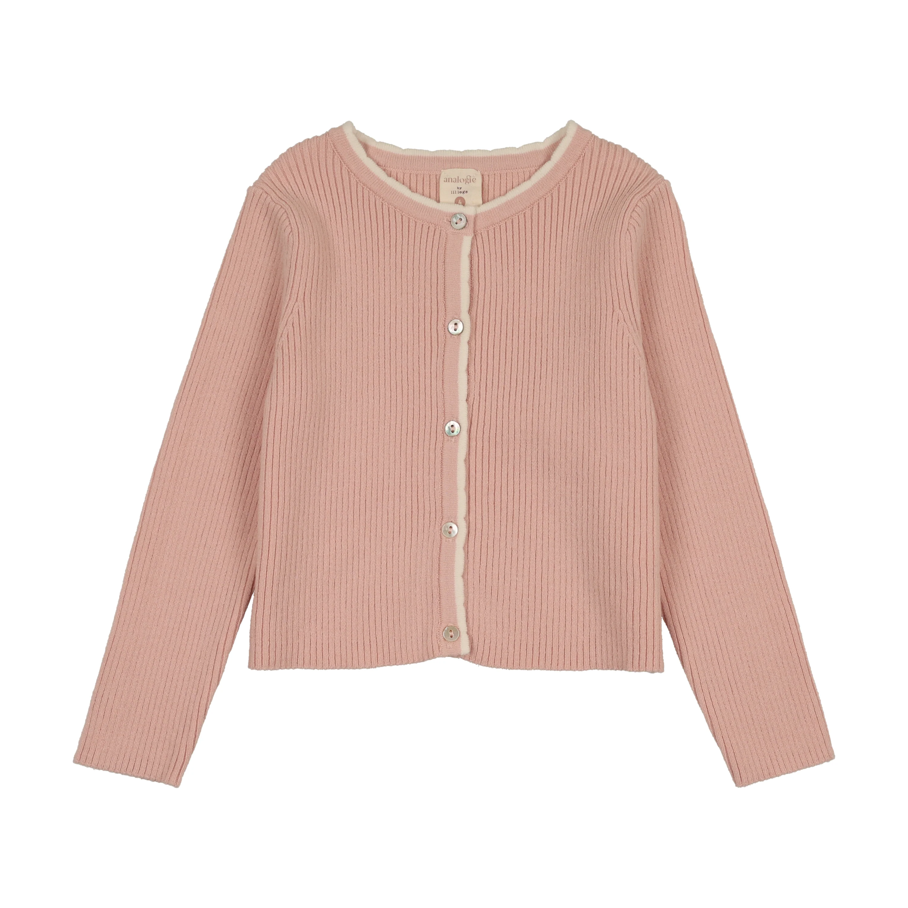 Analogie By Lil Legs Scallop Rib Cardigan - Bud Pink