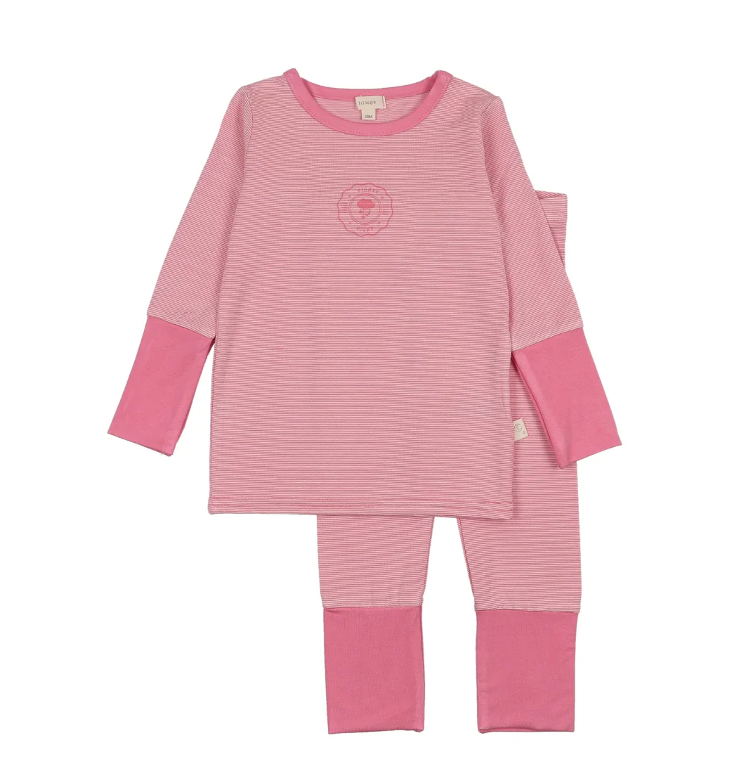 Analogie By Lil Legs Striped Lounge Set - Fresh Pink Stripe