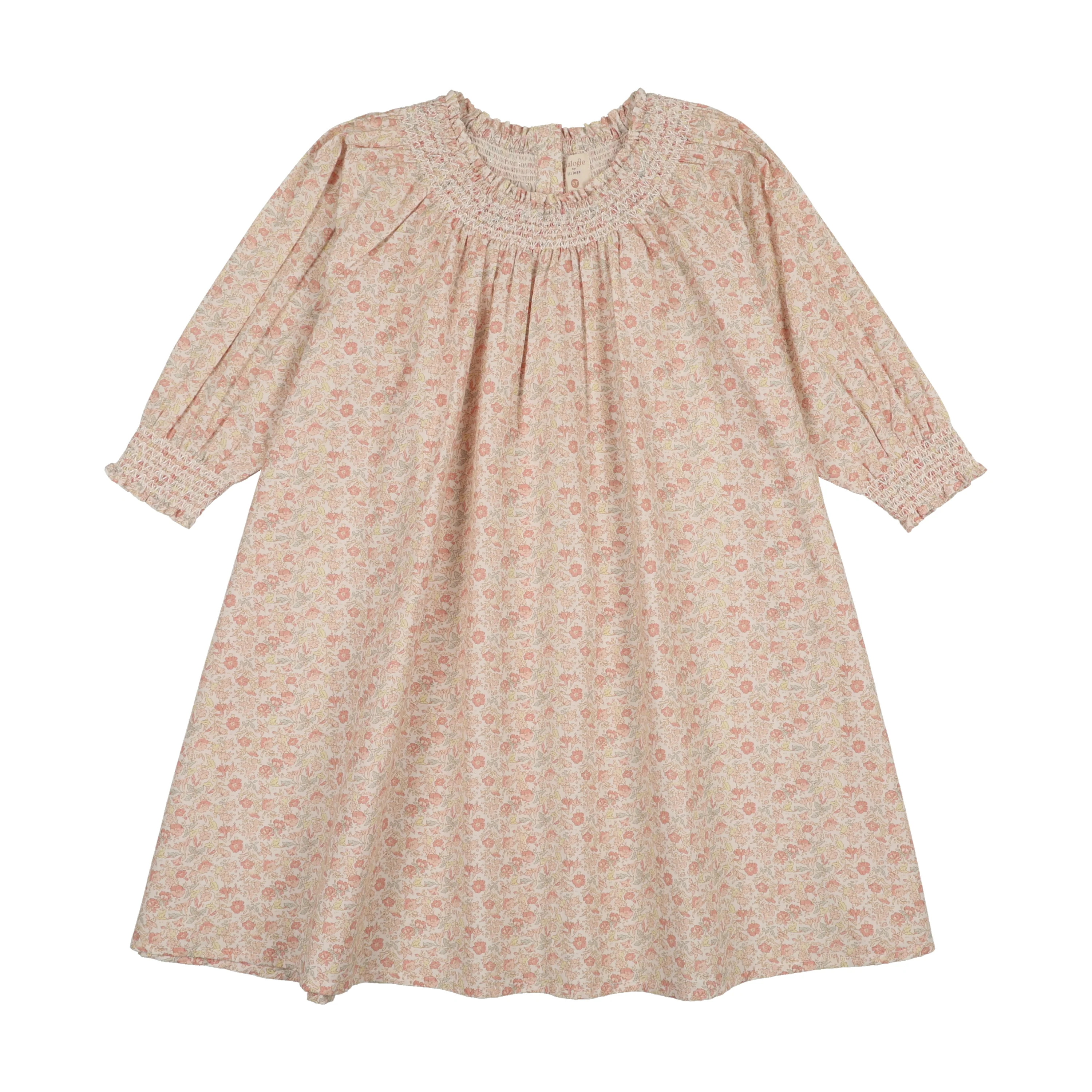 Analogie By Lil Legs Sunny Blossoms 3/4 Sleeve Dress - Bud Pink