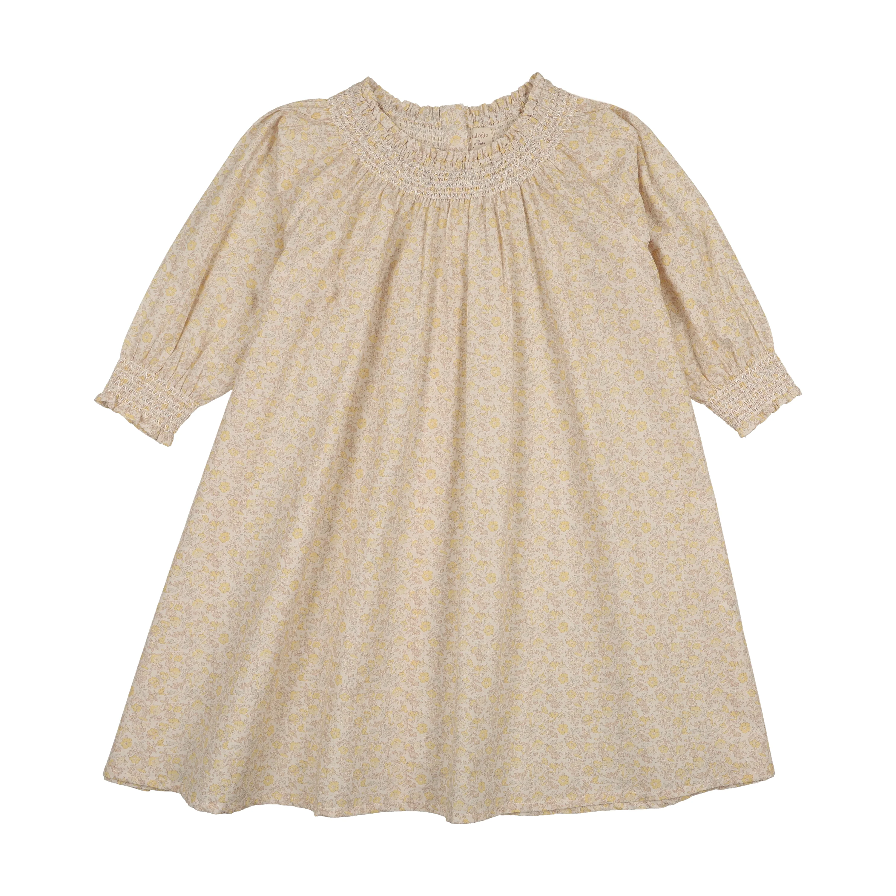 Analogie By Lil Legs Sunny Blossoms 3/4 Sleeve Dress - Yellow