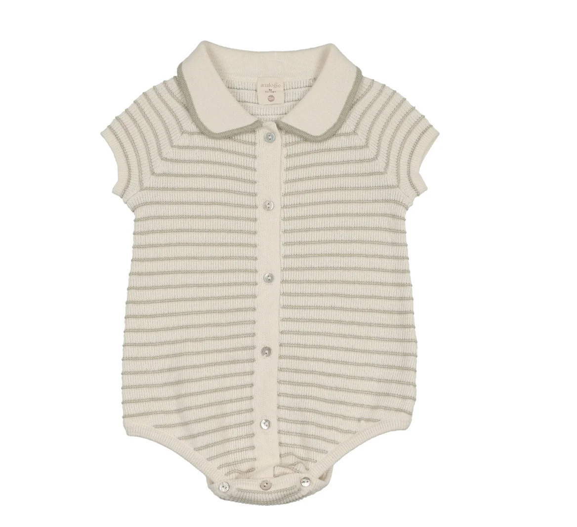 Analogie By Lil Legs Textured Knit Romper - Shrub Green