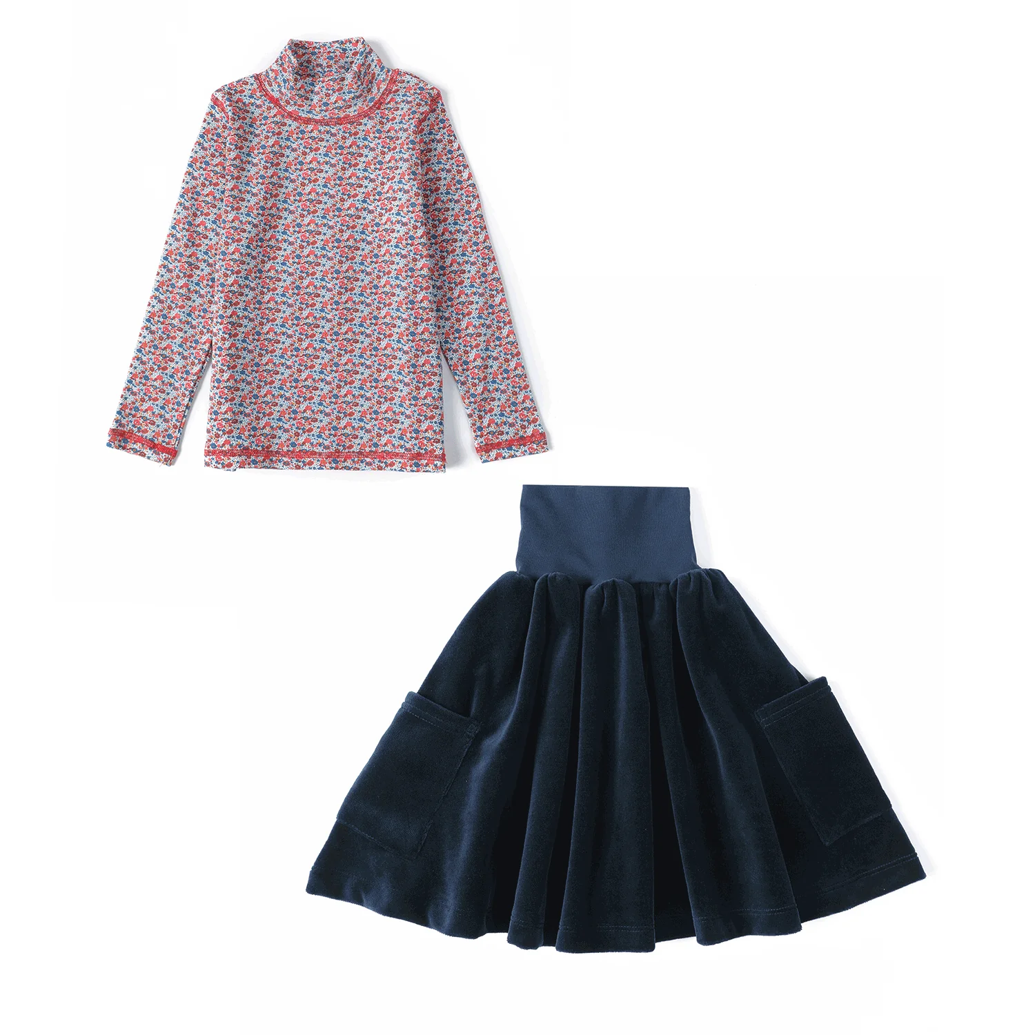 Anecdote Navy Velour High Waisted Skirt With Pockets - Image 3