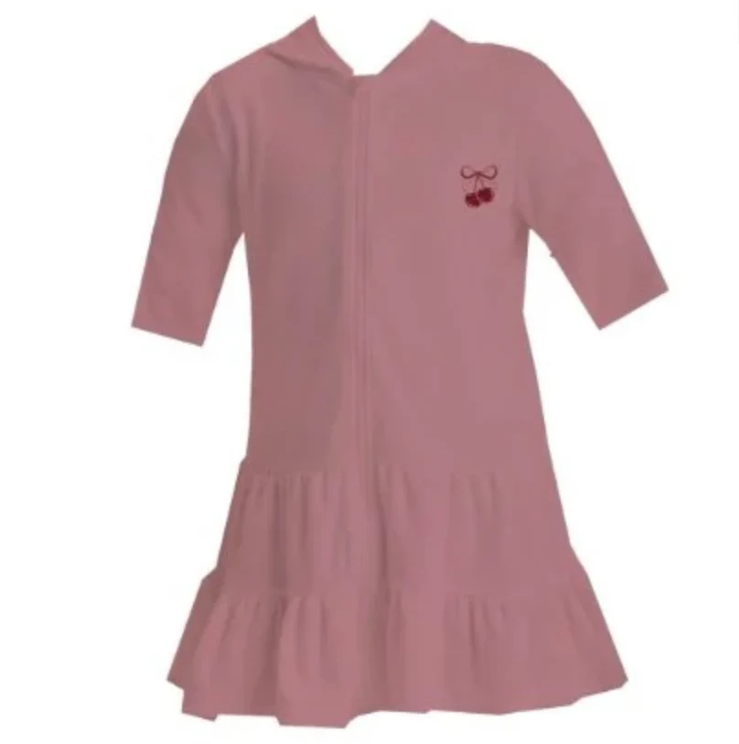 Aurora Bow Embroidered Terry Robe Pink/Red
