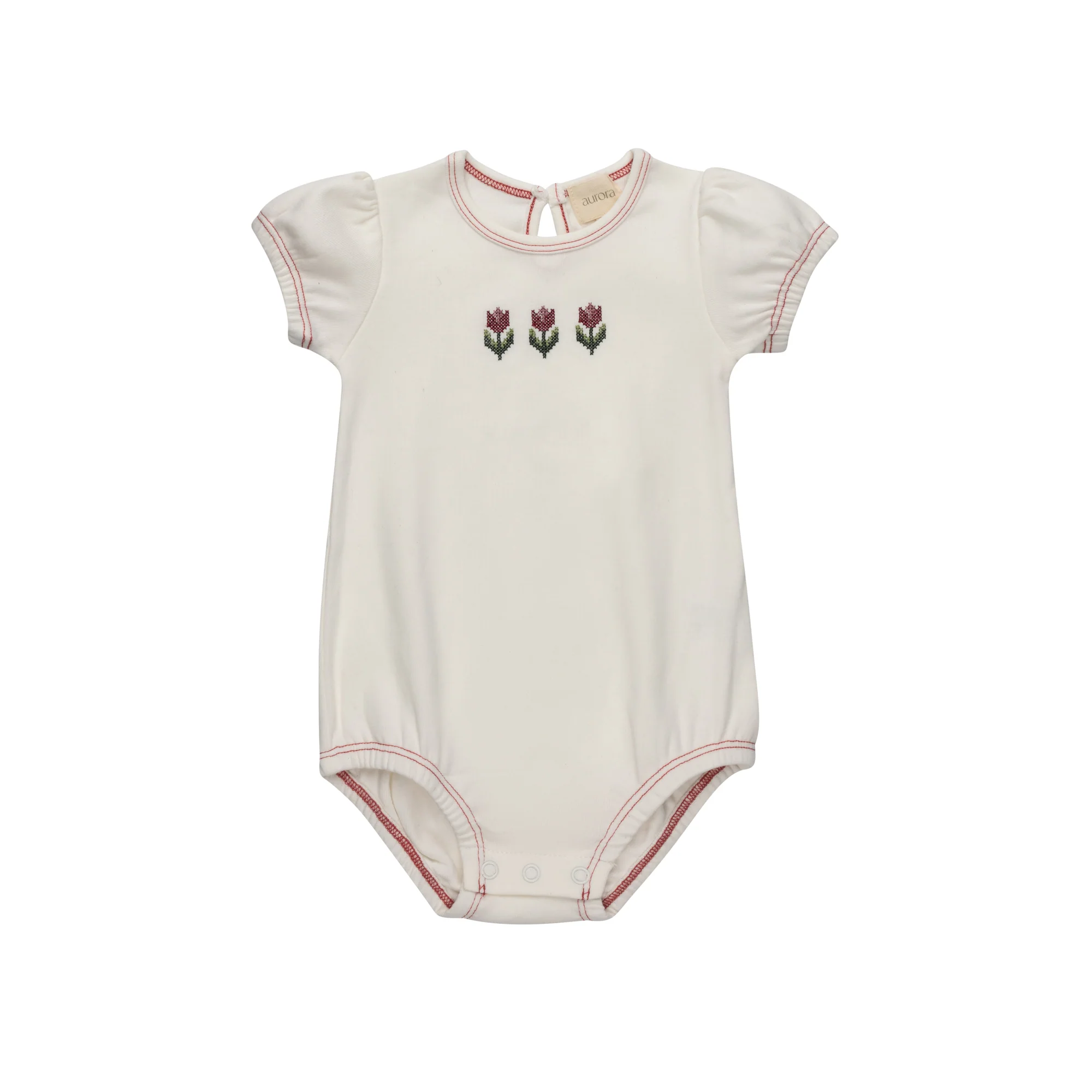 Aurora Cotton Crossstitch Tulip Collection Ivory Pink Romper