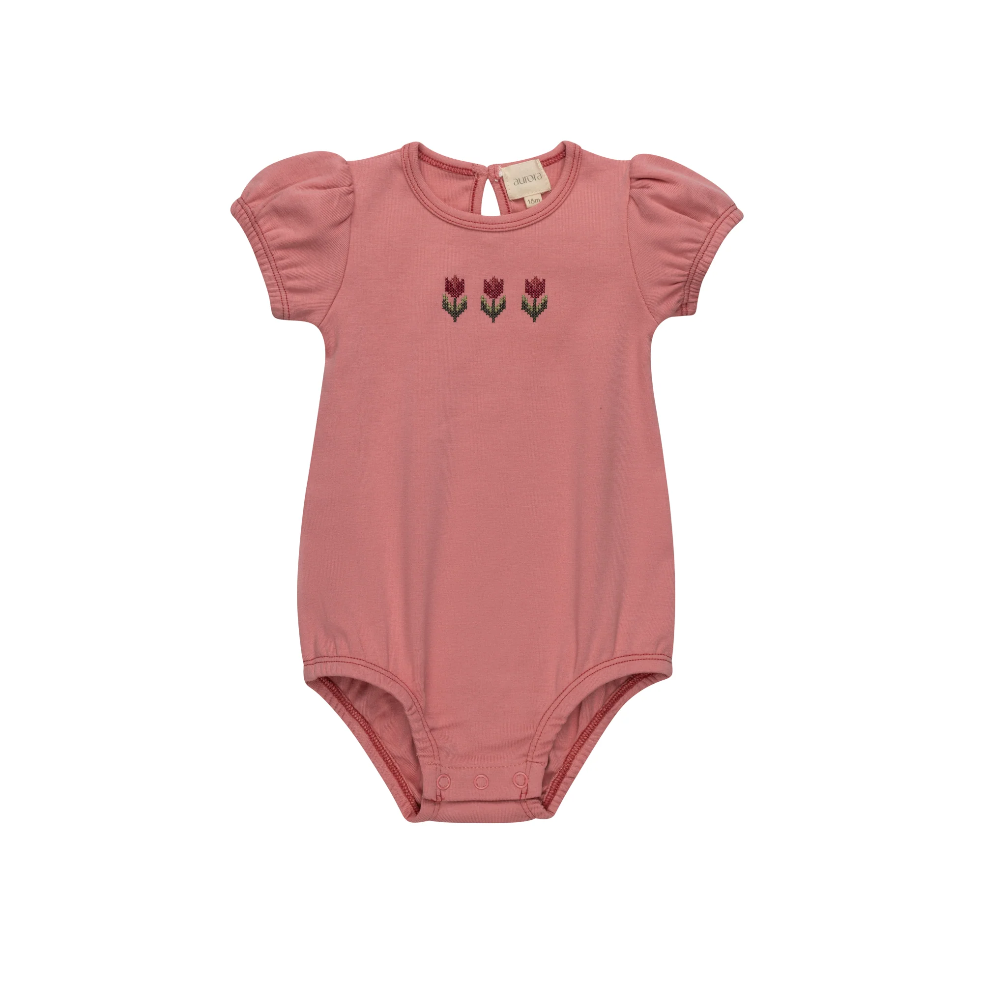 Aurora Cotton Crossstitch Tulip Collection Pink Romper