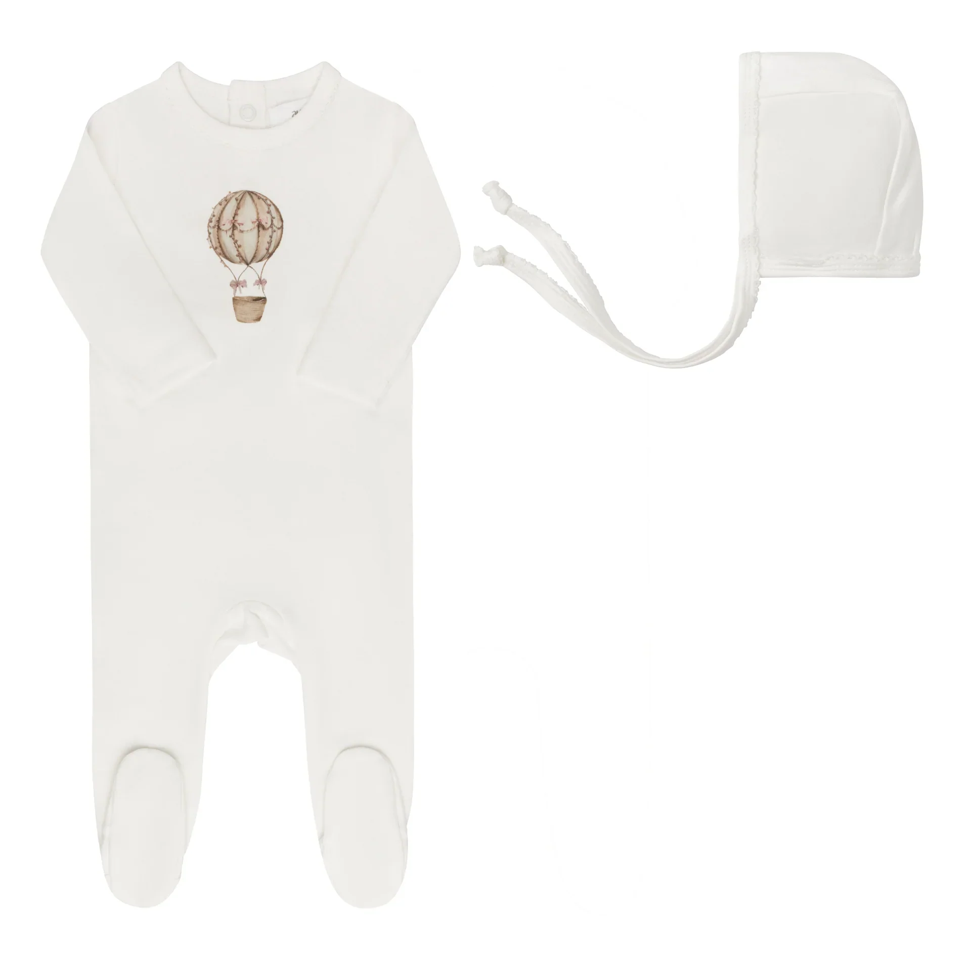 Aurora Ivory Pink French Terry Hot Air Balloon Collection - Footie + Bonnet