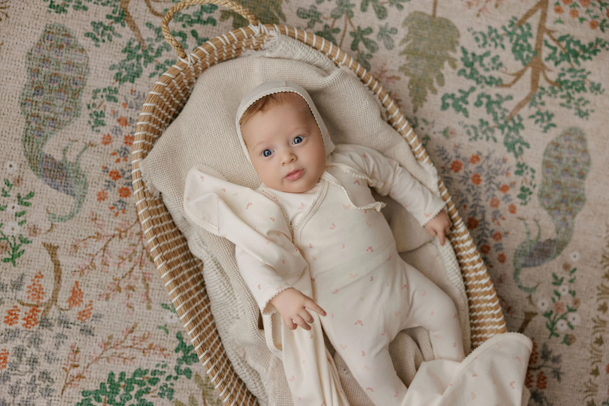 Aurora Jersey Cotton Butterfly/ Dragonfly Collection Ivory Pink Footie + Bonnet - Image 2
