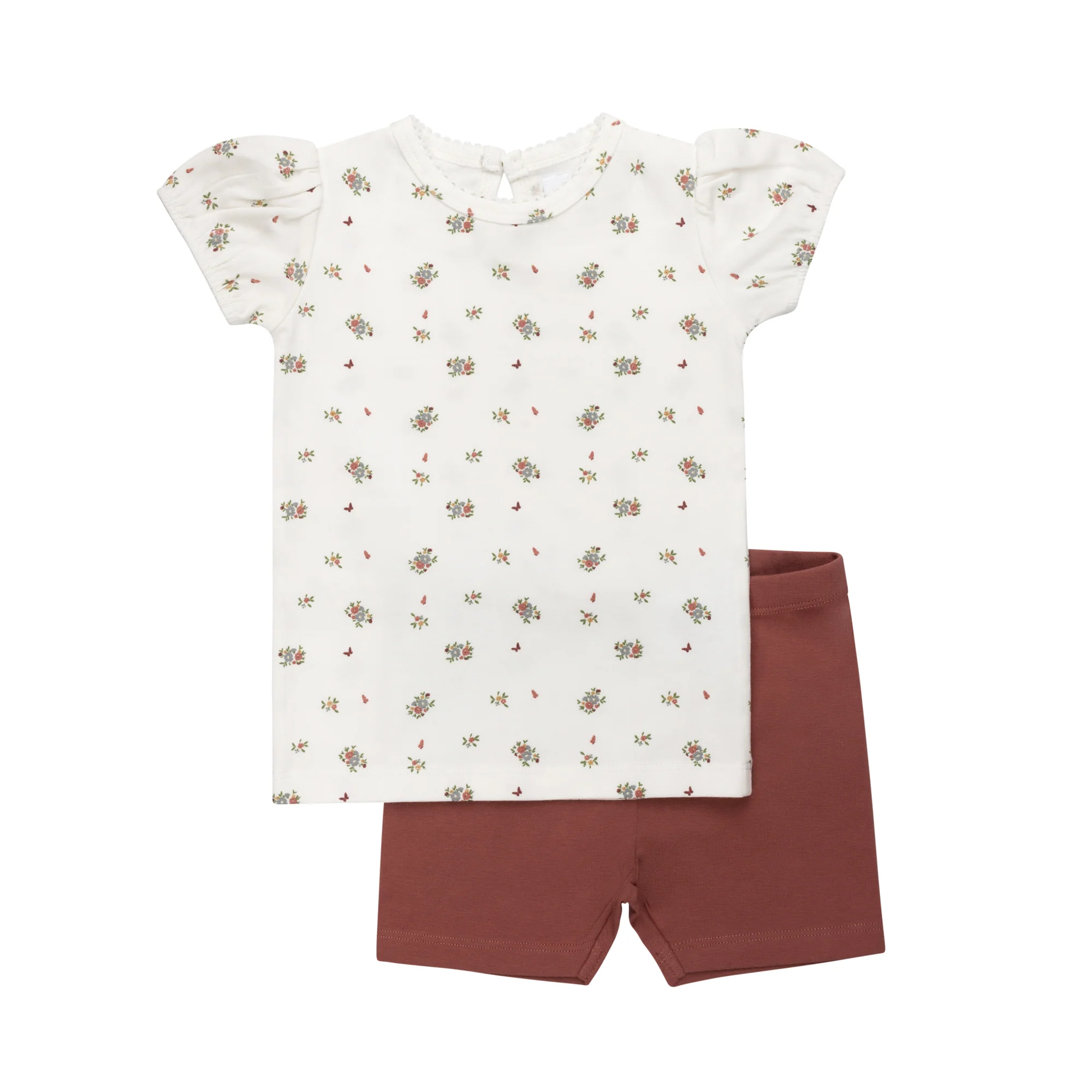 Aurora Jersey Cotton Floral Print Collection Ivory Pink Tshirt + Shorts