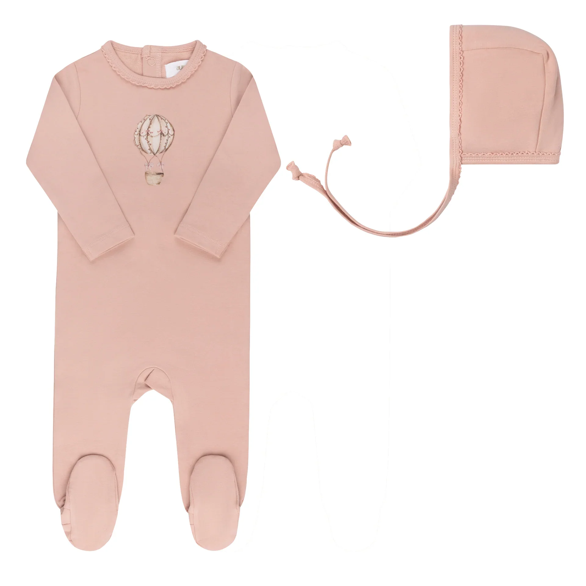 Aurora Pink Footie + Bonnet Cotton French Terry Hot Air Balloon Collection