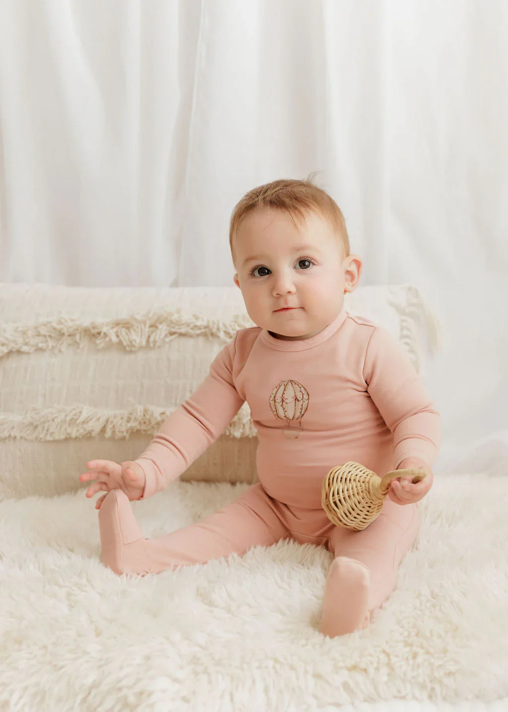 Aurora Pink Footie + Bonnet Cotton French Terry Hot Air Balloon Collection - Image 2