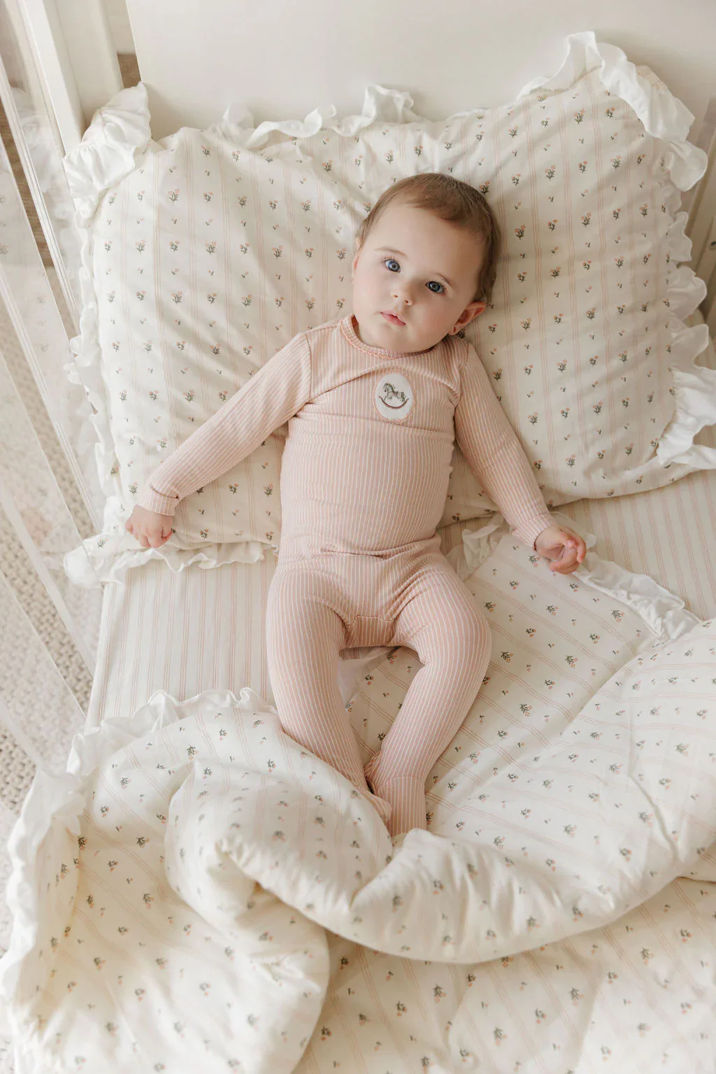 Aurora Pink Footie + Bonnet Cotton French Terry Rocking Horse - Image 2