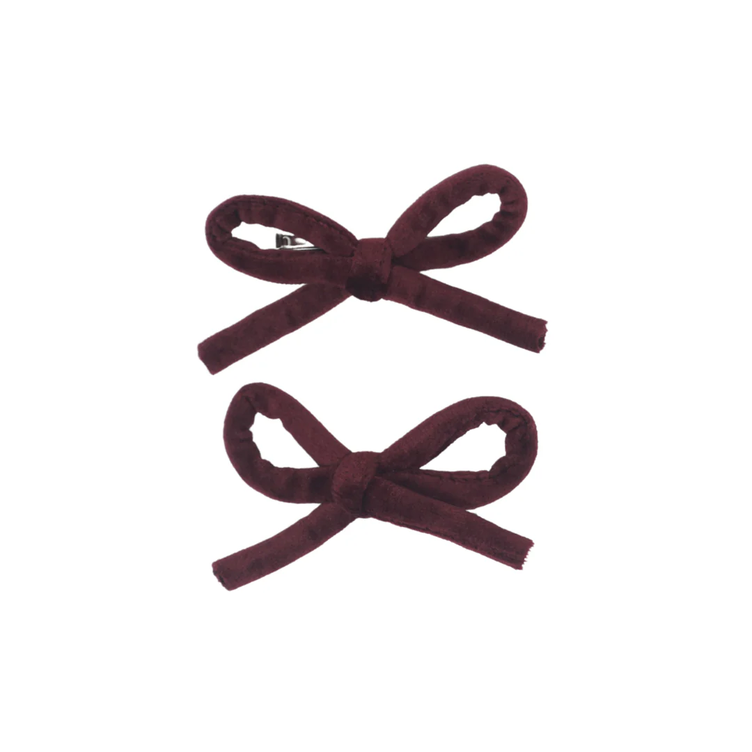 Bandeau Burgundy Velvet Rope Mini Bow Clip Set- Final Sale