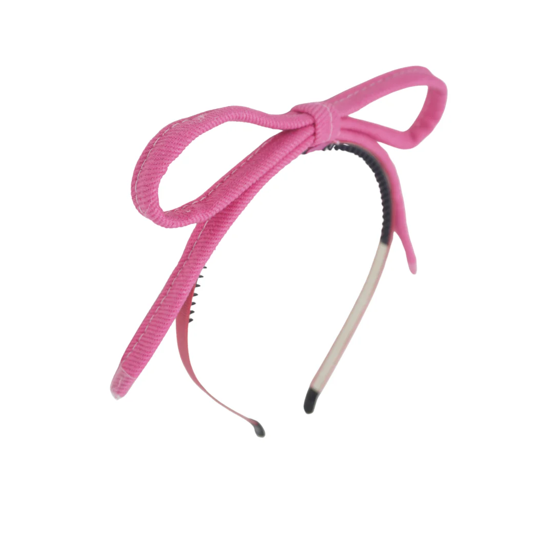 Bandeau Denim Shoelace Bow Headband Hot Pink Final Sale
