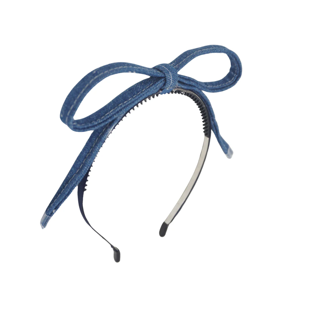 Bandeau Denim Shoelace Bow Headband Mid Denim Final Sale