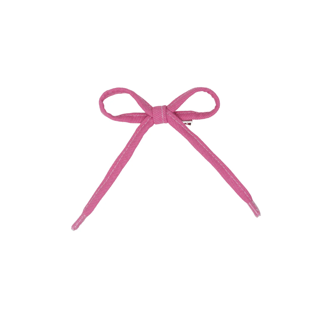 Bandeau Denim Shoelace Medium Bow Clip Hot Pink Final Sale