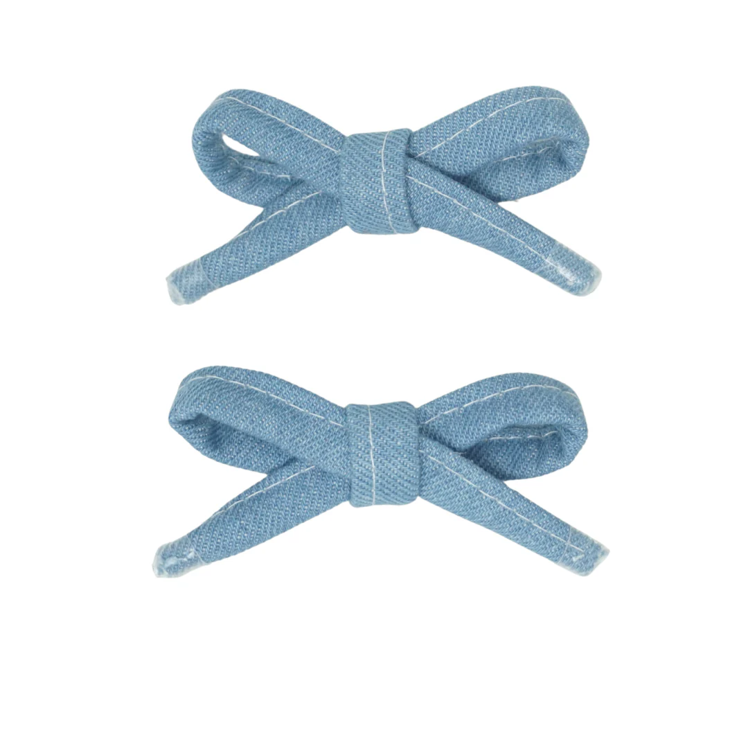 Bandeau Denim Shoelace Mini Bow Clip Set Chambray Final Sale