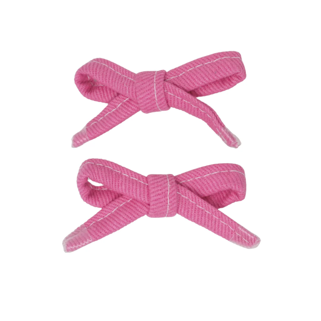 Bandeau Denim Shoelace Mini Bow Clip Set Hot Pink Final Sale