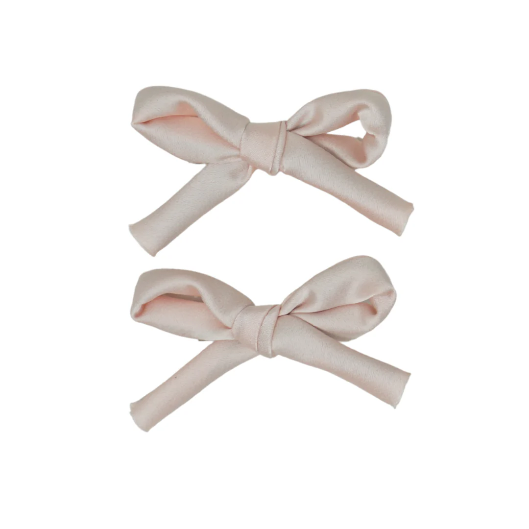 Bandeau Silky Rope Mini Bow Clip Set Pale Pink Final Sale