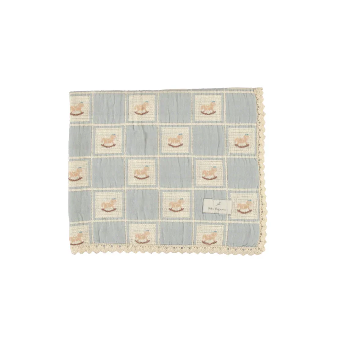 Bebe Organic Blue Horse Patchwork Rocking Horse Blanket