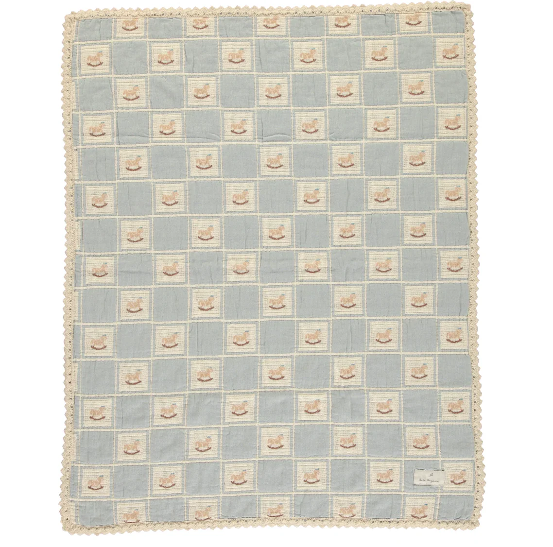 Bebe Organic Blue Horse Patchwork Rocking Horse Blanket - Image 2