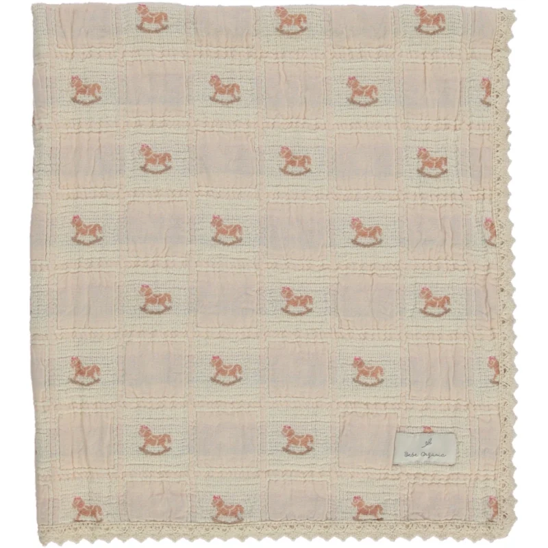 Bebe Organic Shell Pink Horse Patchwork Rocking Horse Blanket - Image 2