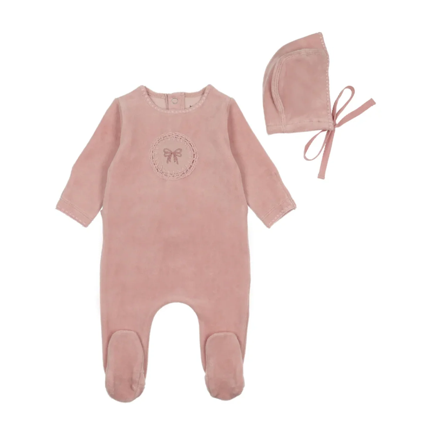 Bee and Dee Champagne Pink Crochette Velour Footie