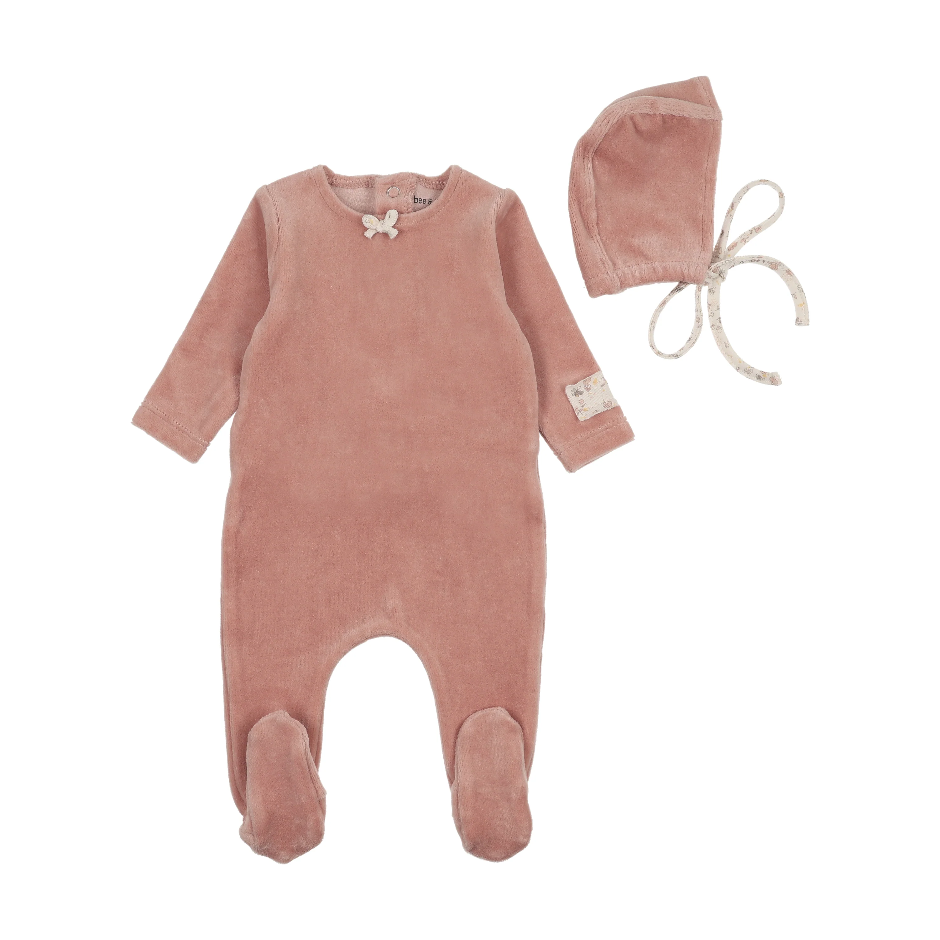 Bee & Dee Rose Whimsical Bloom Patch Footie/Bonnet