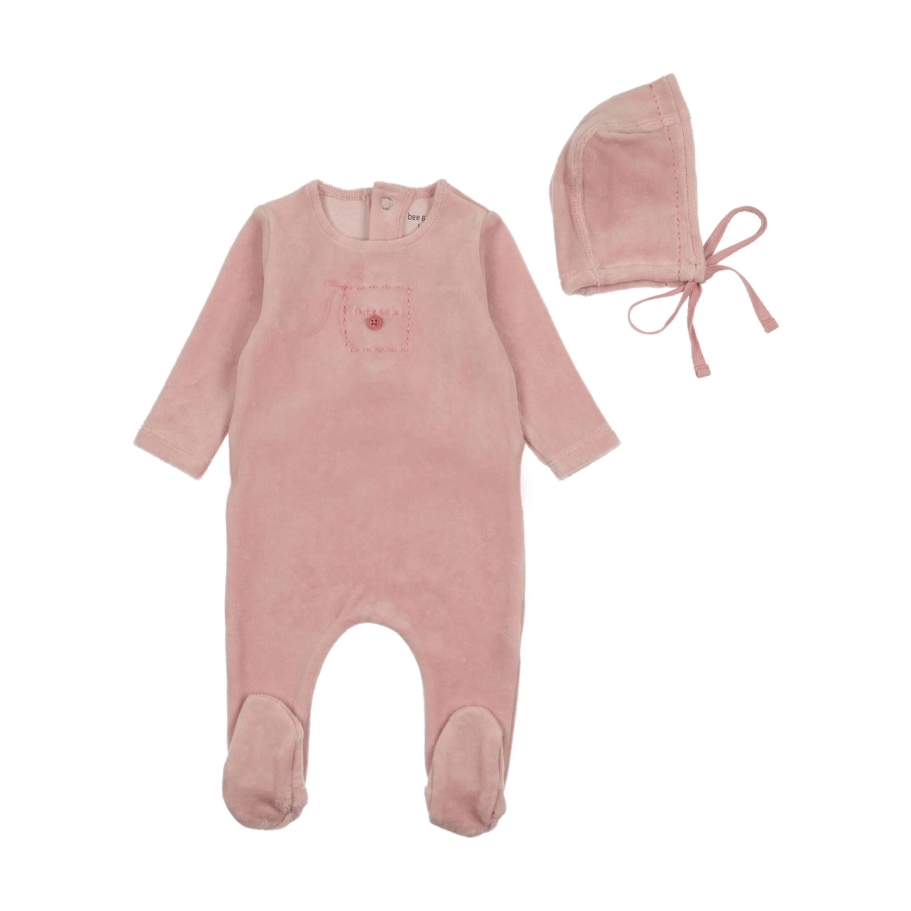 Bee & Dee Satin Pink Cute As A Button Footie/Bonnet