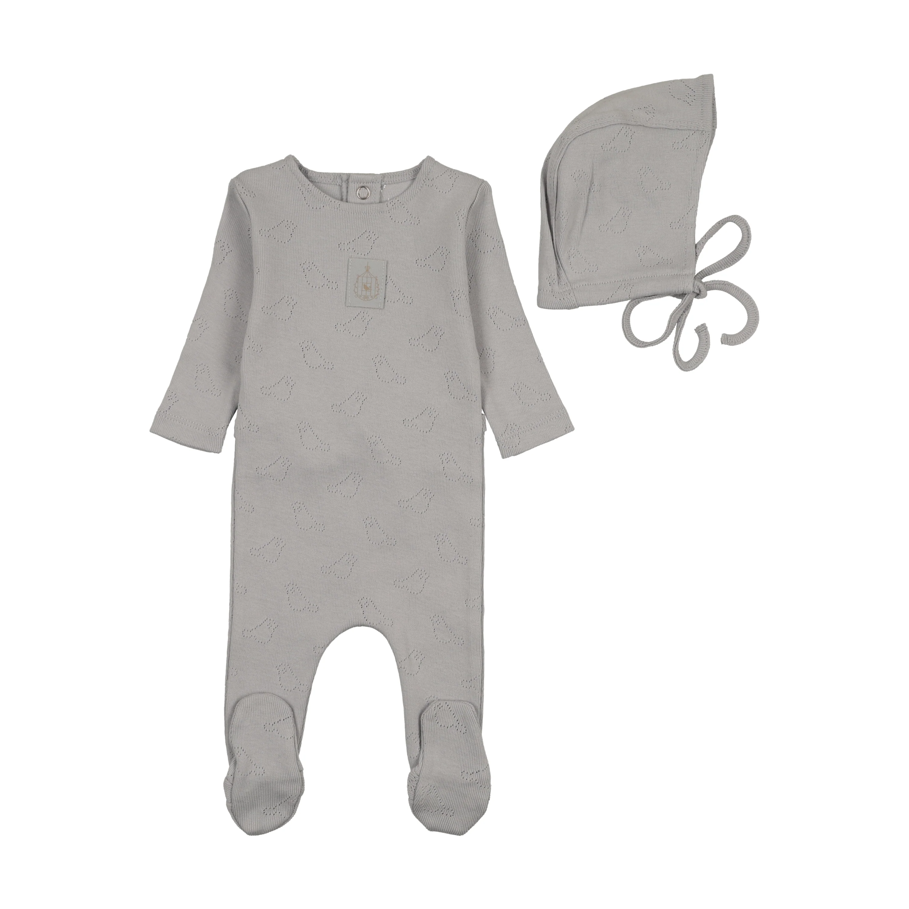 Bee & Dee Bird Pointelle Footie/Bonnet Dusty Blue