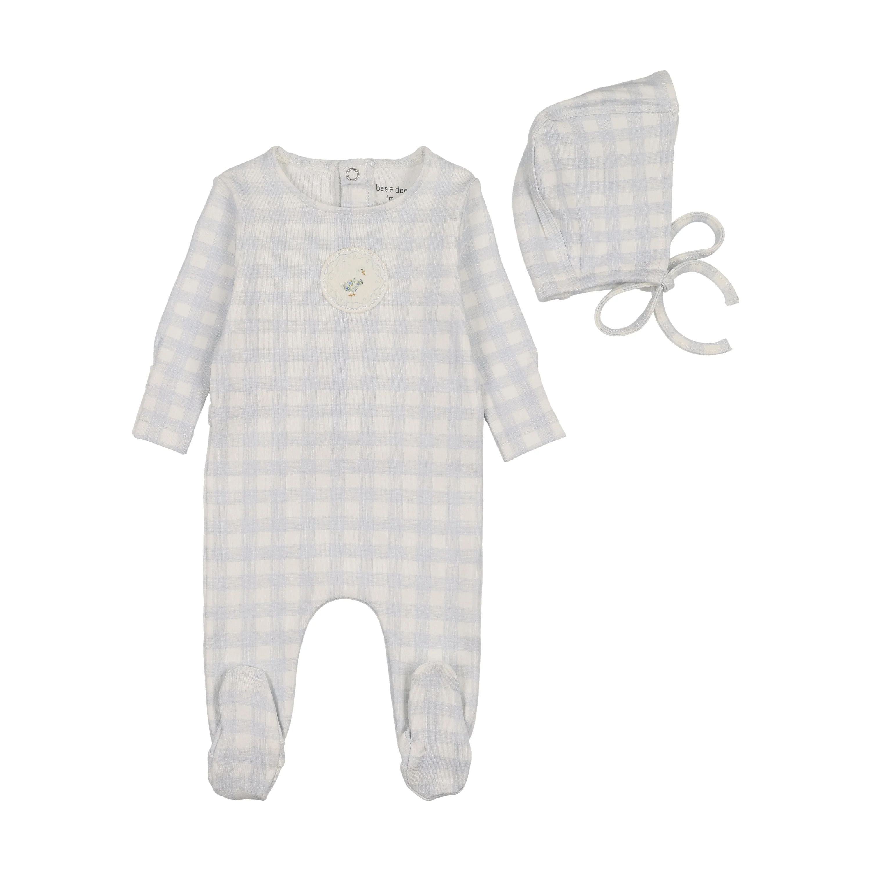 Bee & Dee Goose Plaid Footie/Boonet Chalk White Boys Foldover Cuff