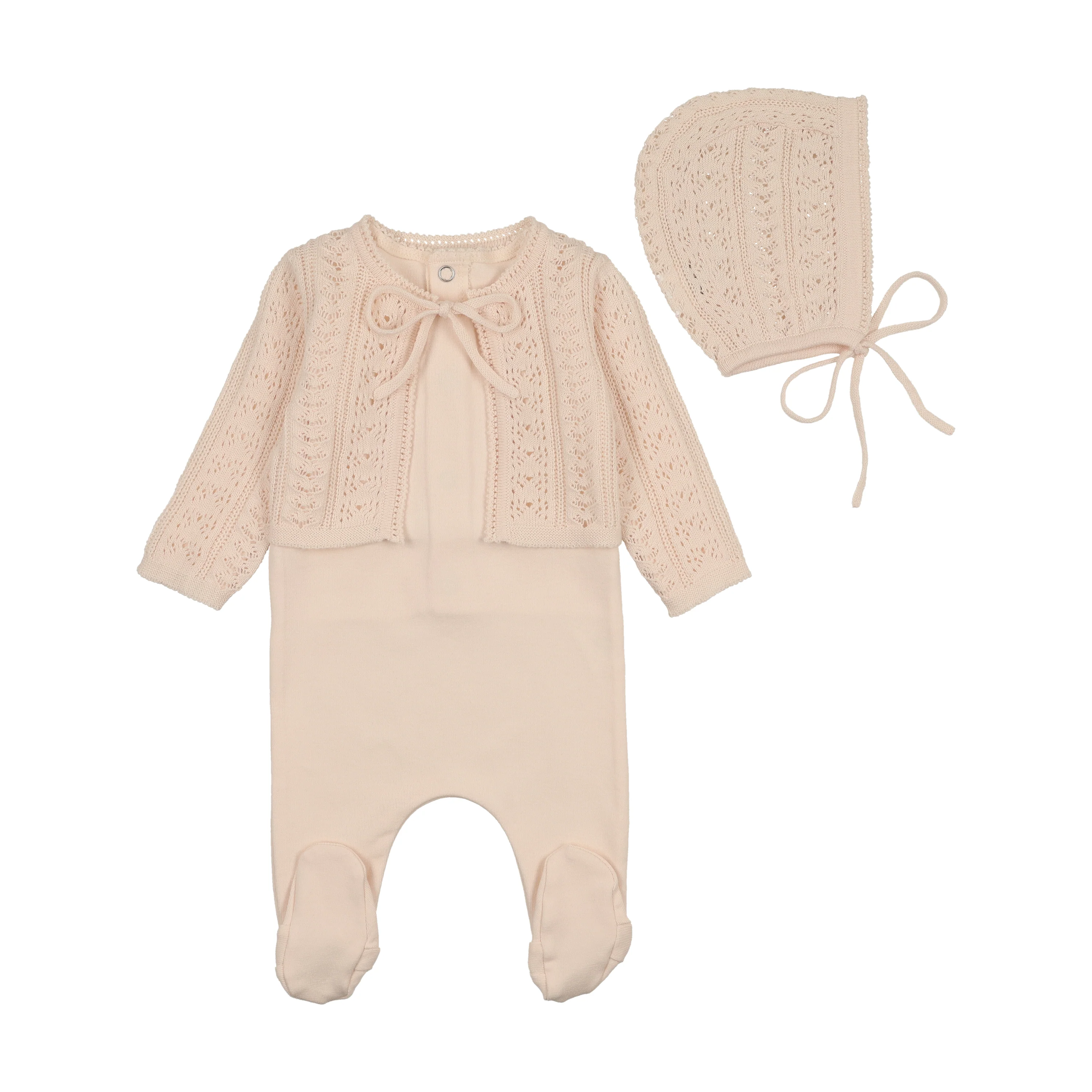 Bee & Dee Intricate Footie/Bonnet Champagne Pink