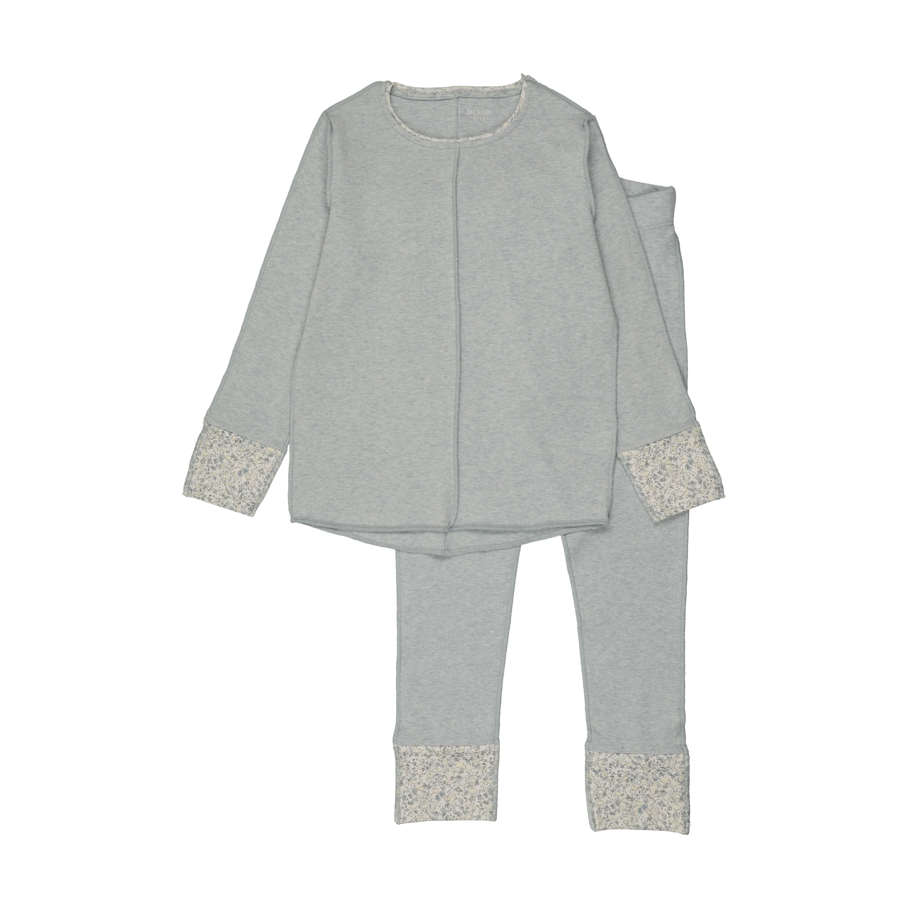 Bee & Dee Lemon Print Cuffs Loungewear Heathered Blue