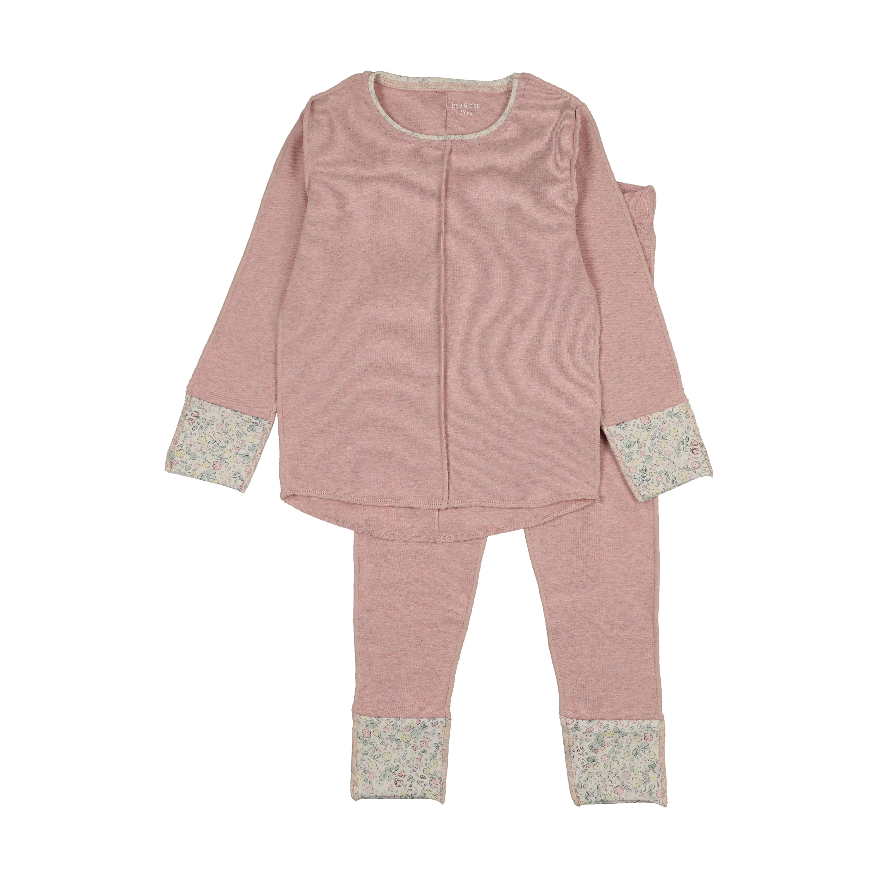 Bee & Dee Lemon Print Cuffs Loungewear Heathered Pink